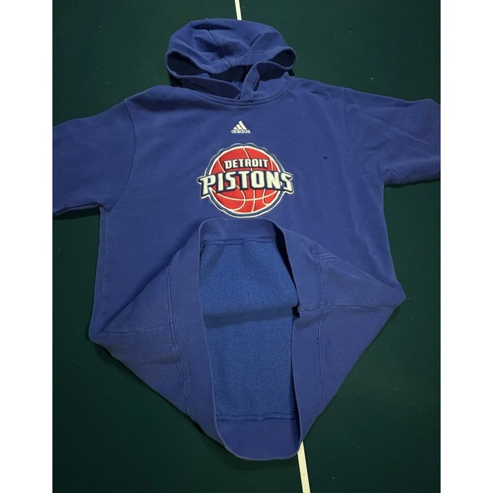Vintage Y2K Detroit‎ Pistons Adidas Hoodie Pullover Sweatshirt Men's Small Blue
